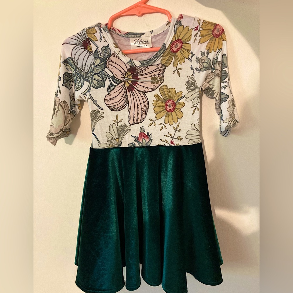 Sofrina USA Made Toddler Girl 18 Month Velvet Floral Dress